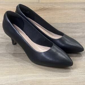 Clarks EUC Womens Linvale Jerica Black Leather Pumps Size 6 Office Business